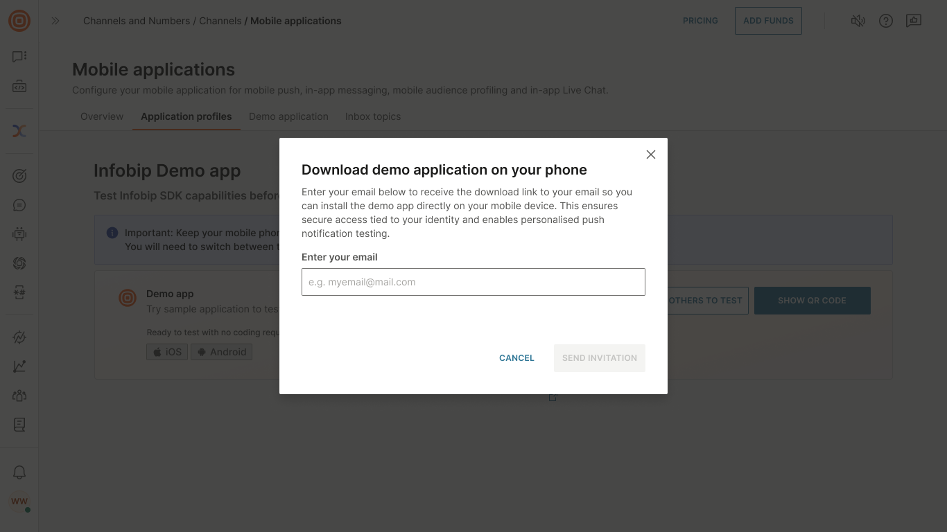 Image that shows how to send the download link through email