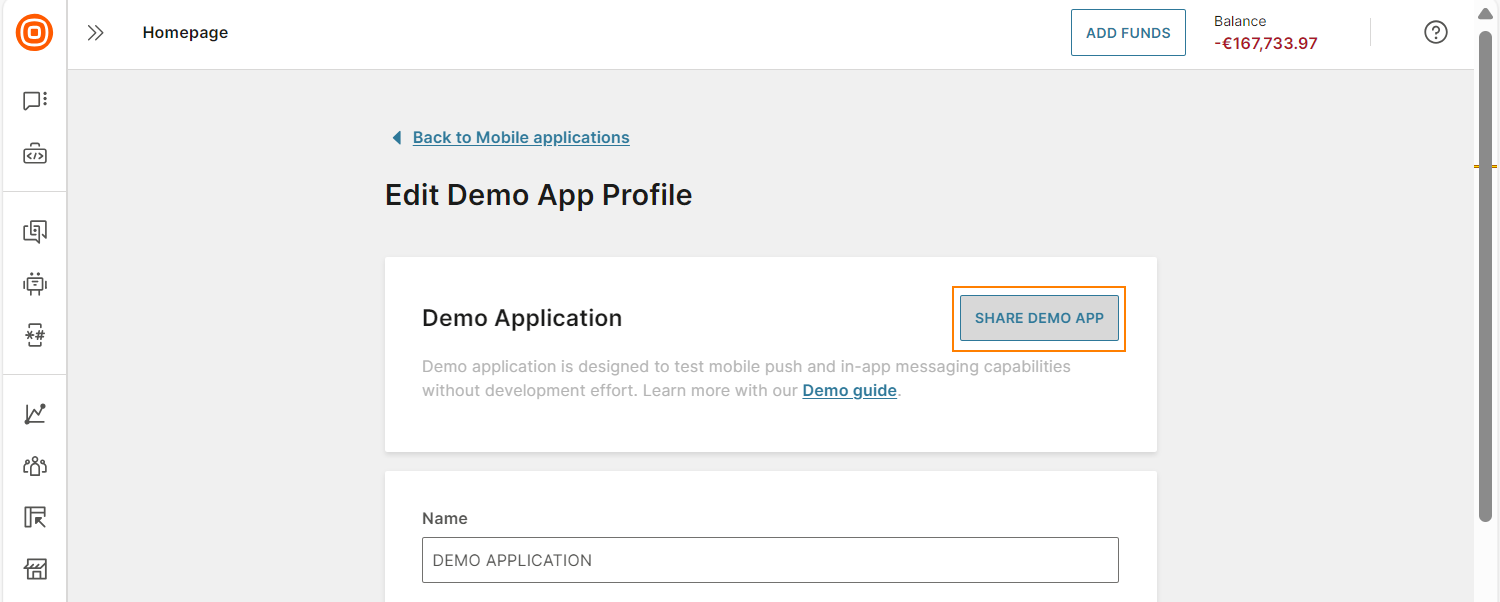 Open the application in the list and share