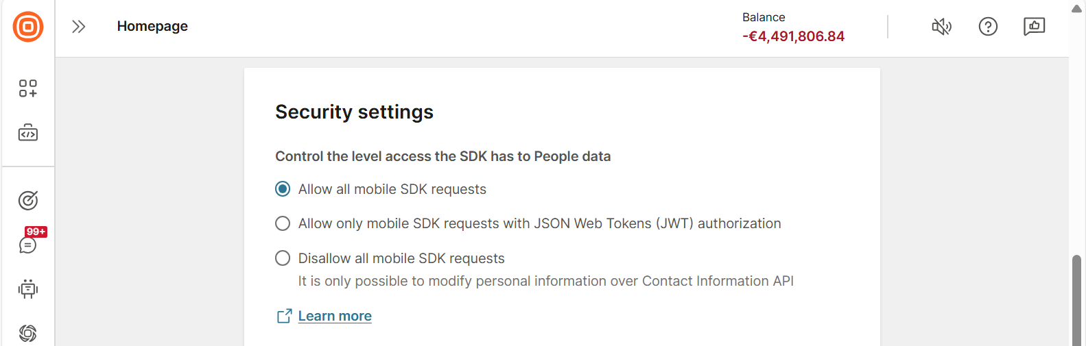 Configure security settings