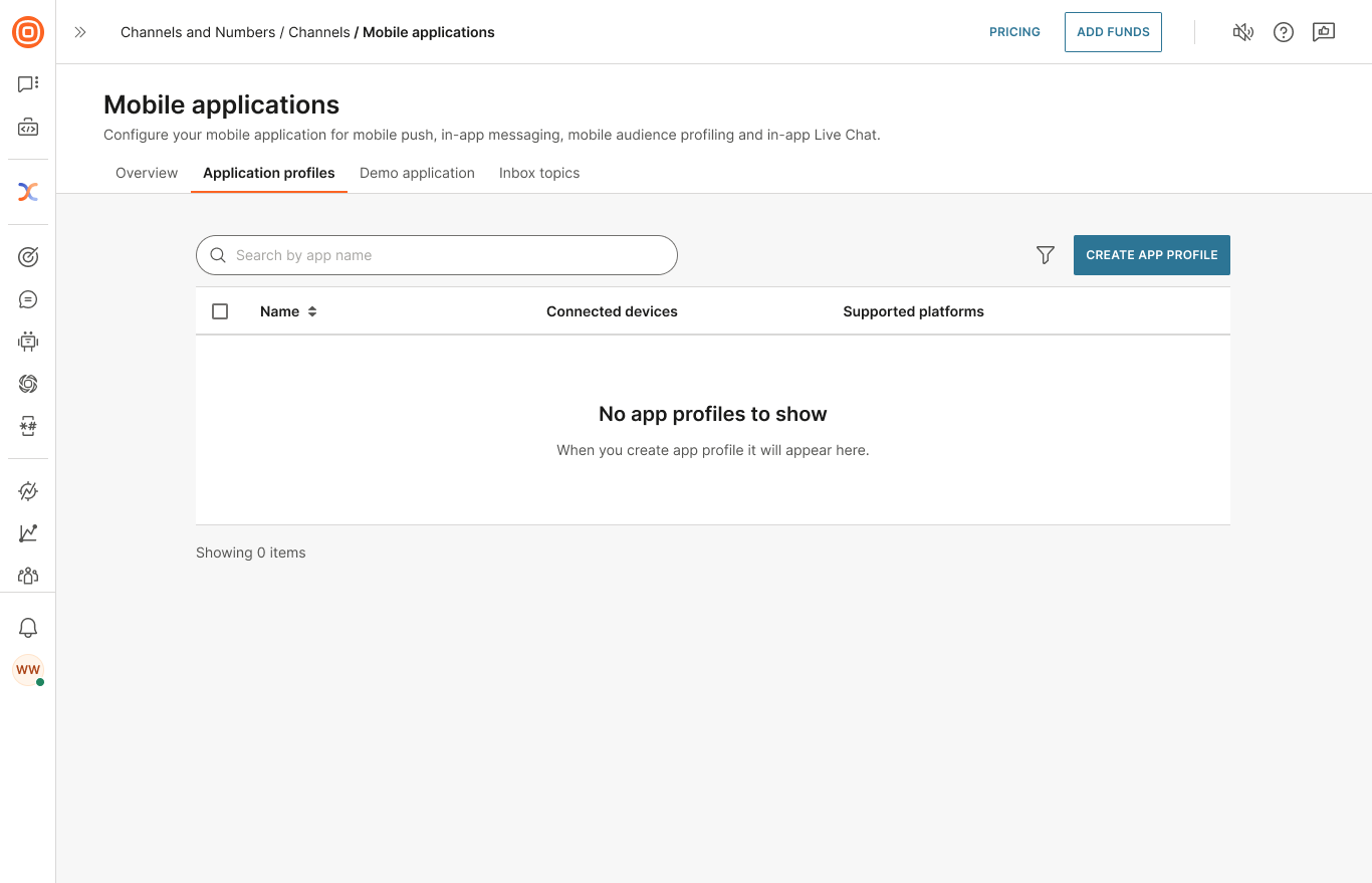 Image that shows how to create a new application profile