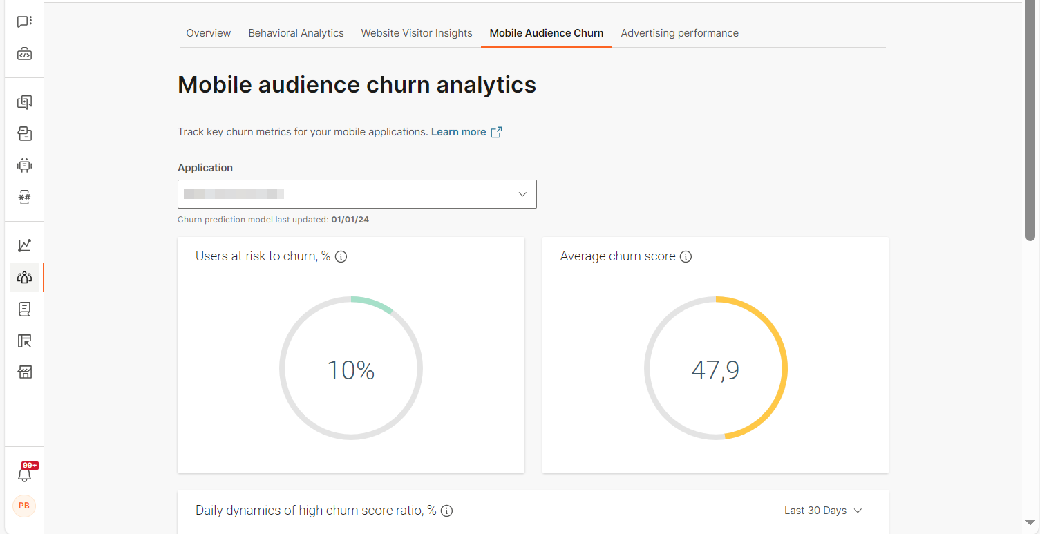 Mobile audience churn tab in People analytics