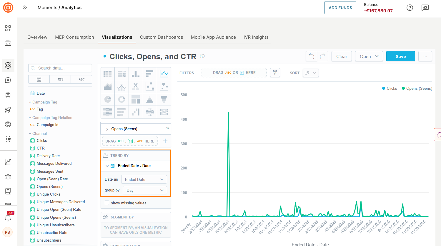 Image that shows how to add date trending to a visualization