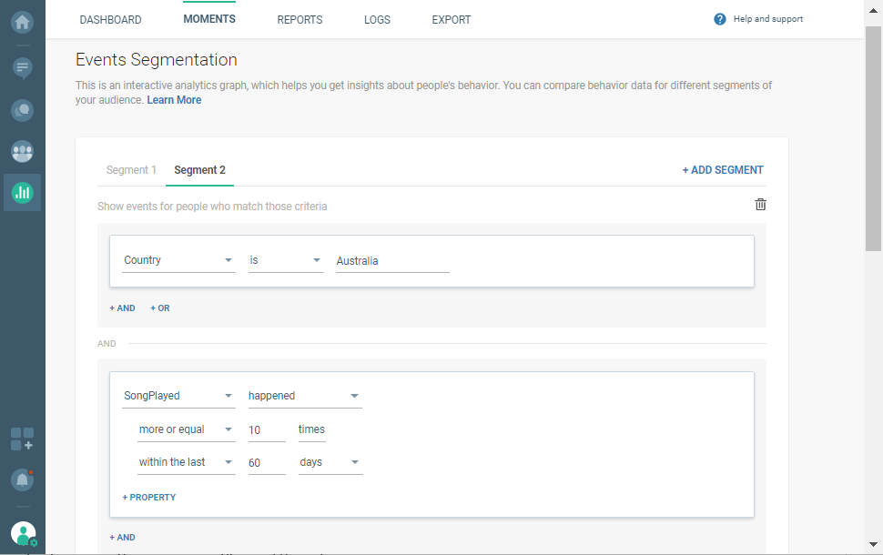 user actions and audience segments