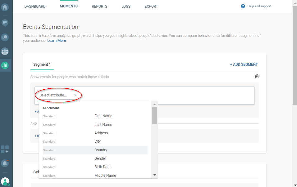 selecting user attributes for metrics