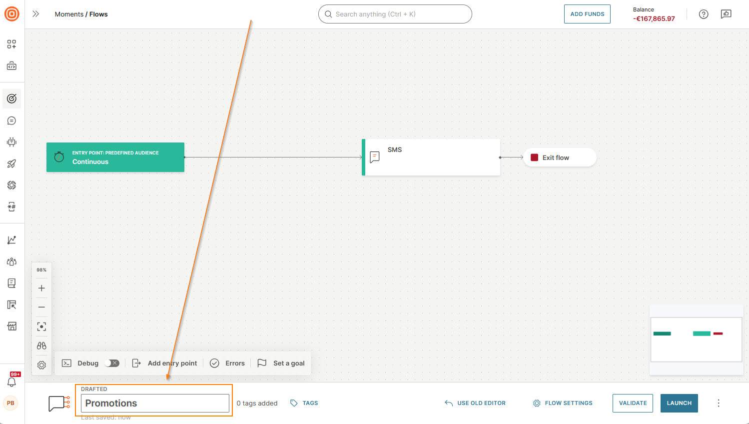 Image that shows how to name the flow