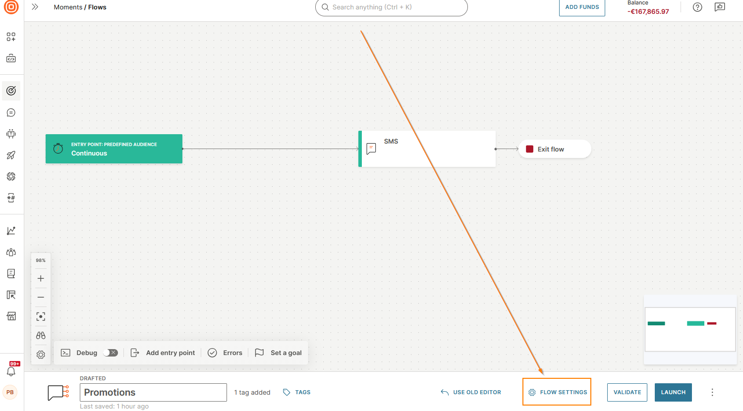 Image that shows how to configure flow settings