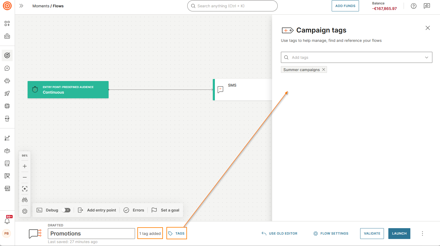 Image that shows how to manage campaign tags