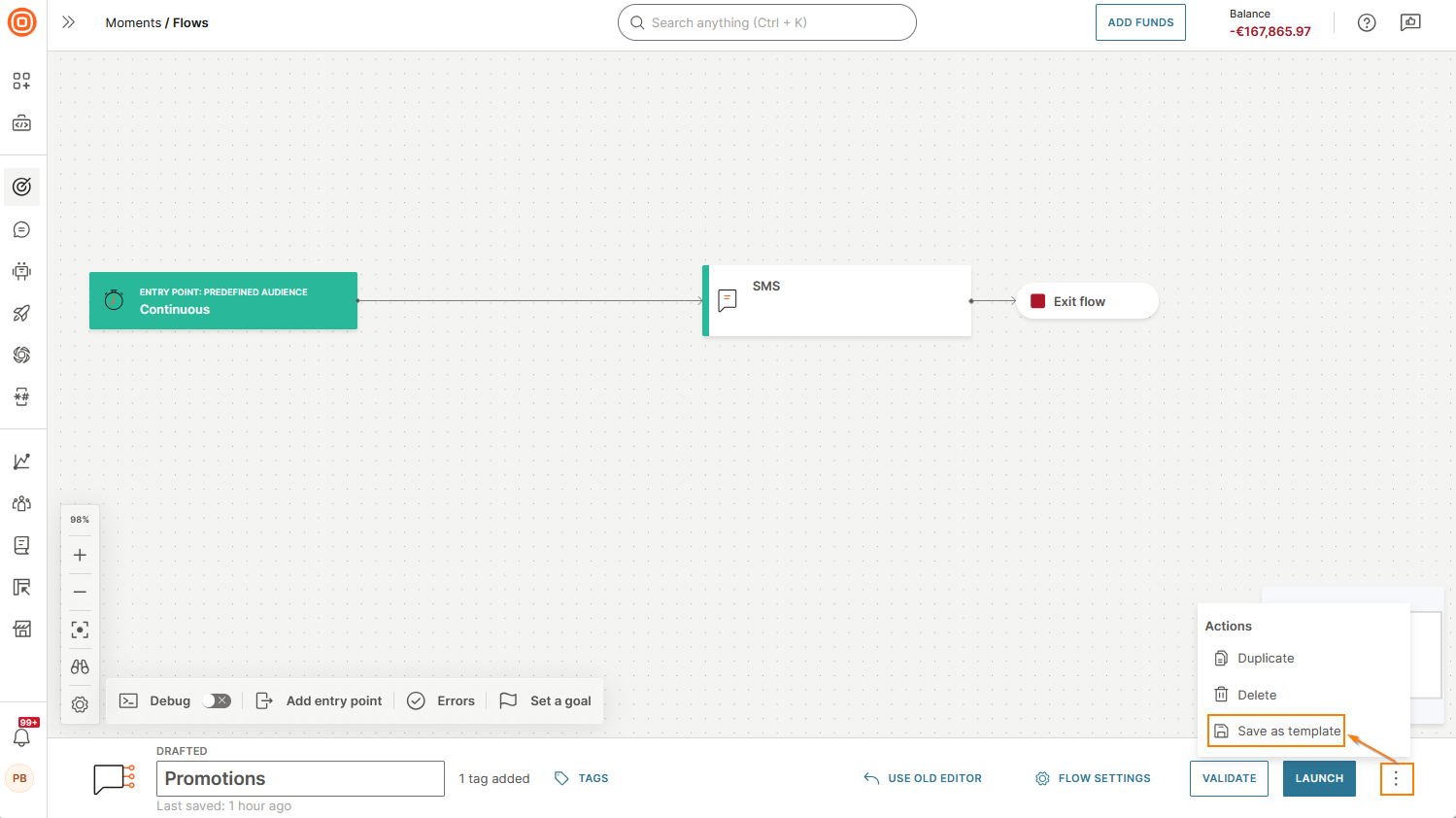 Image that shows how to save a flow as a template