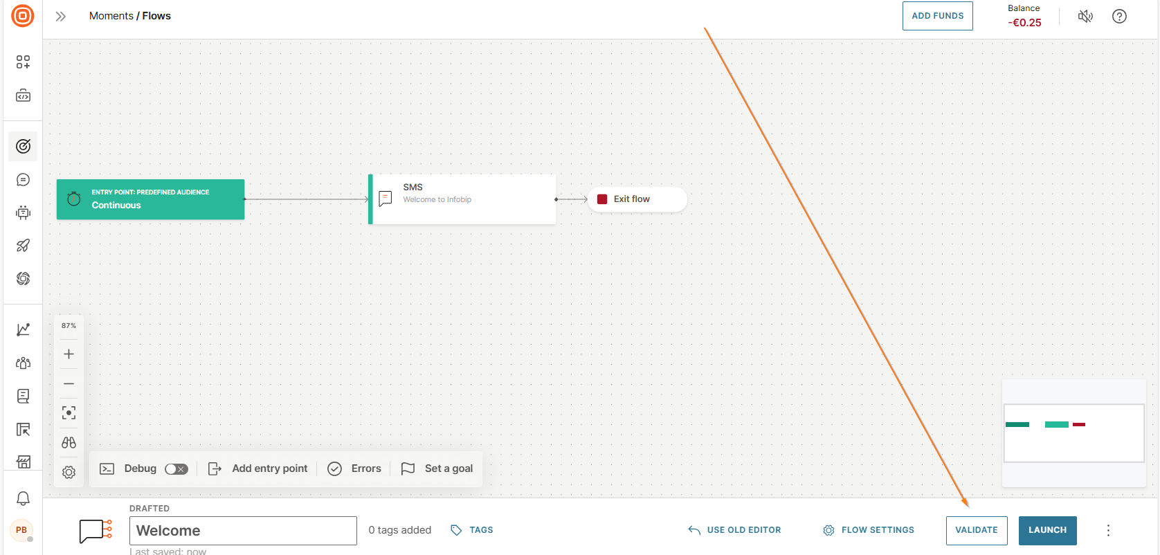 Image that shows how to validate the flow