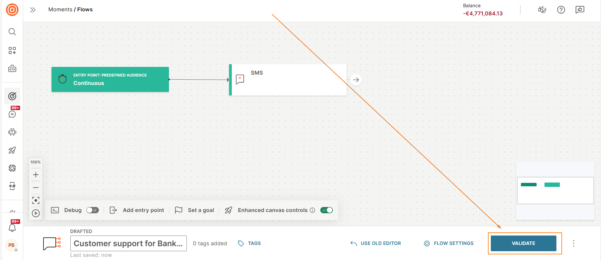 Image that shows how to validate the flow