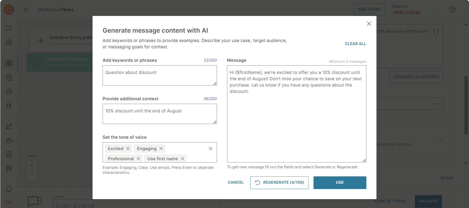 Generate message content using AI