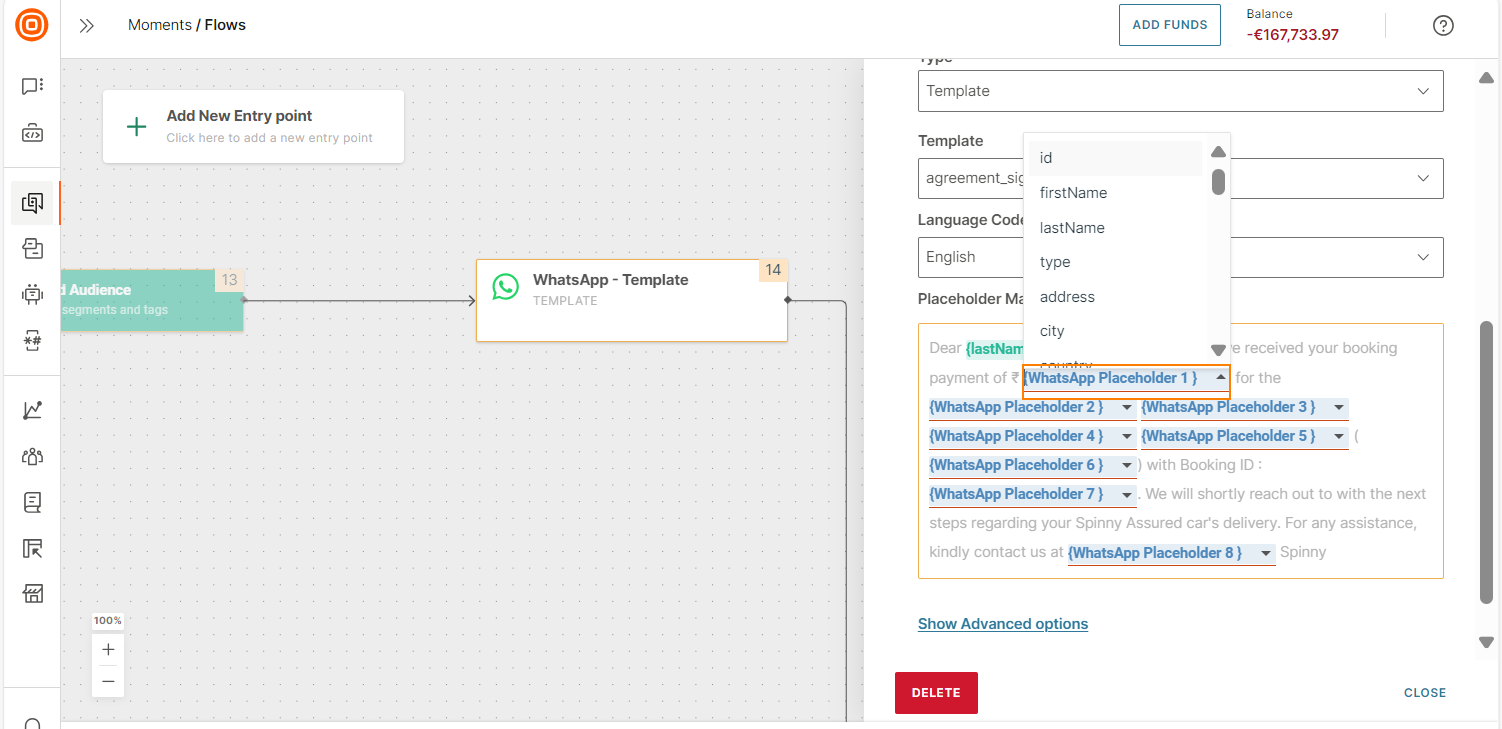 Map template variables to flow variables