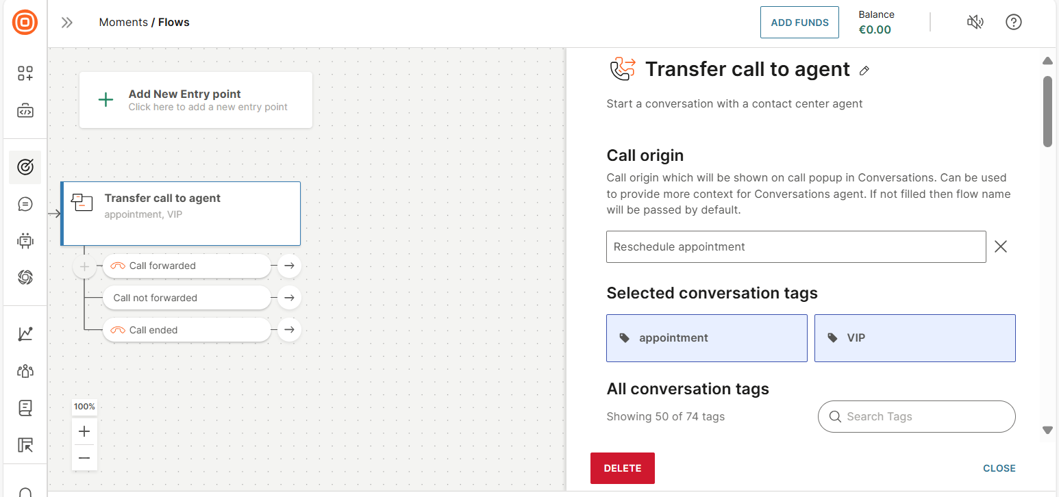 Transfer call to agent