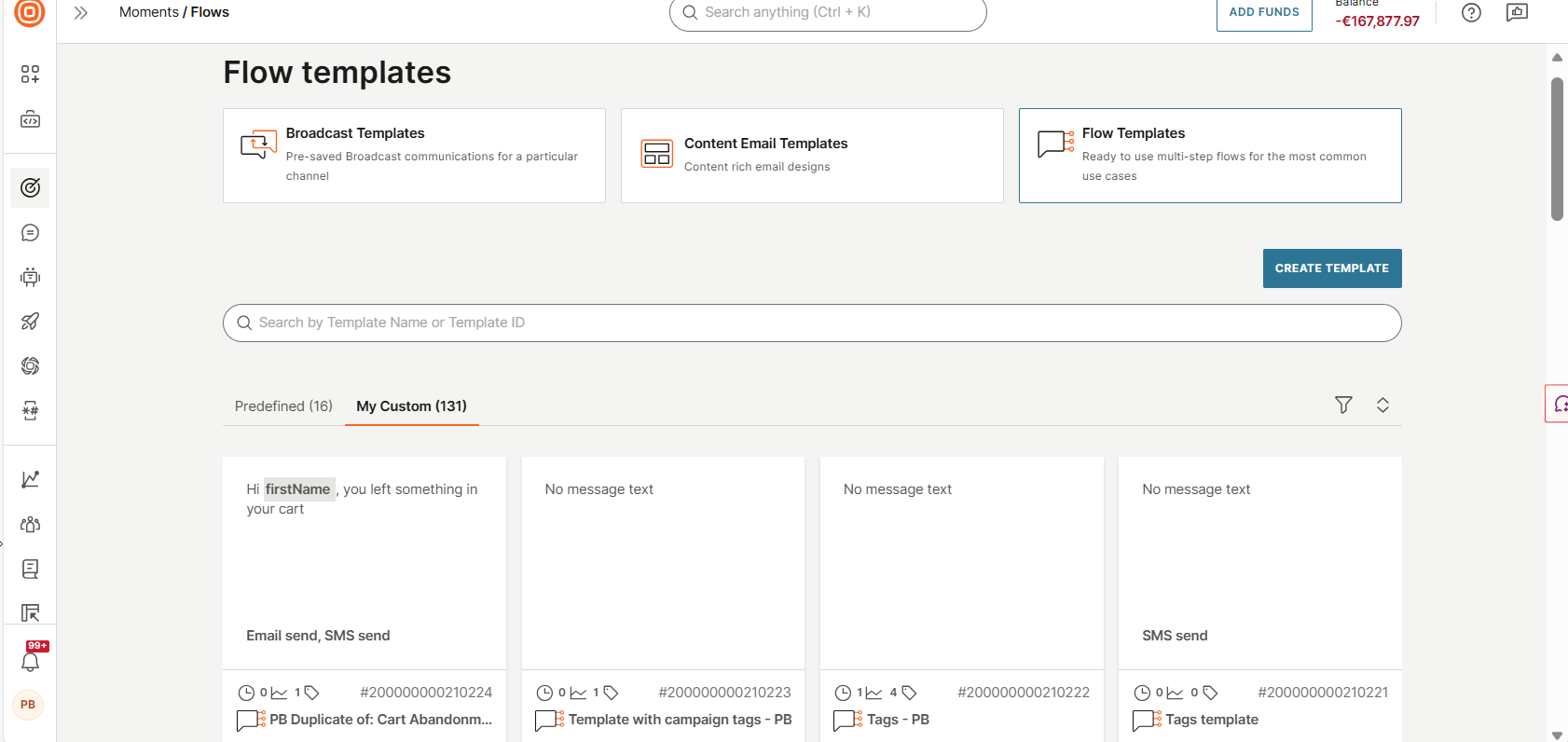 Image that shows the Custom templates page