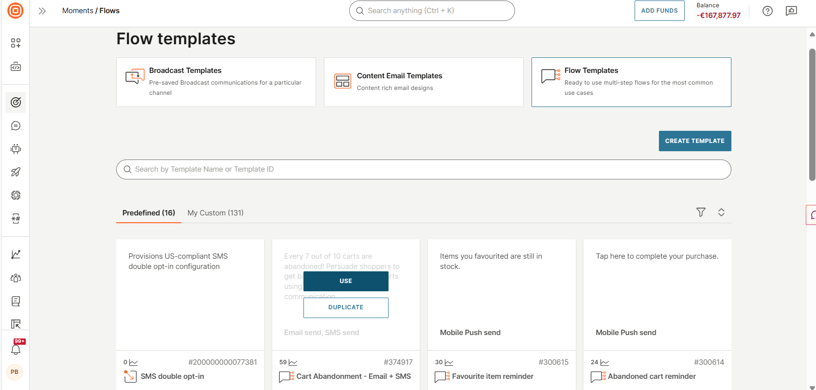 Image that shows the Predefined templates page