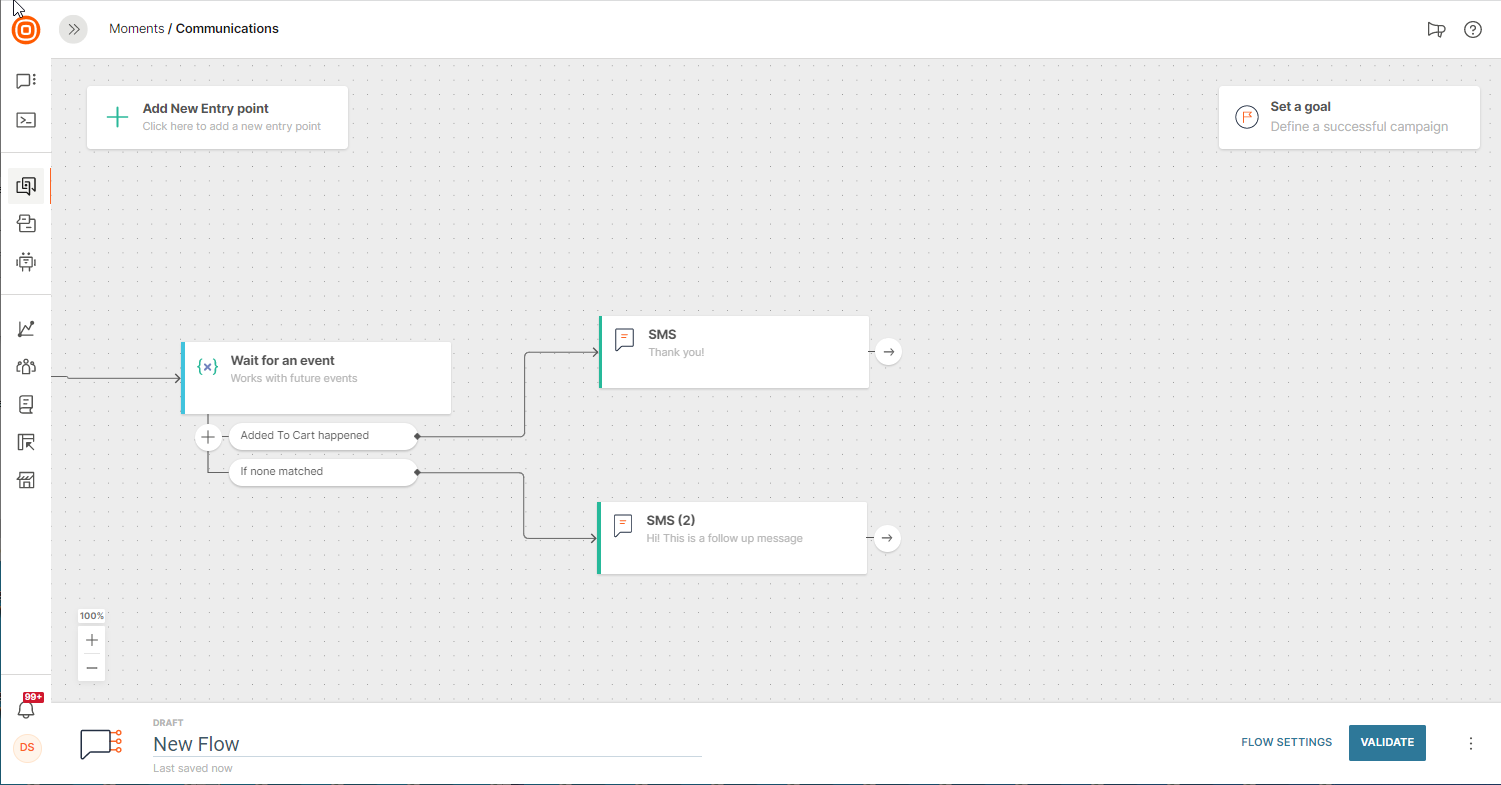 Configure the next steps for the Wait for event element