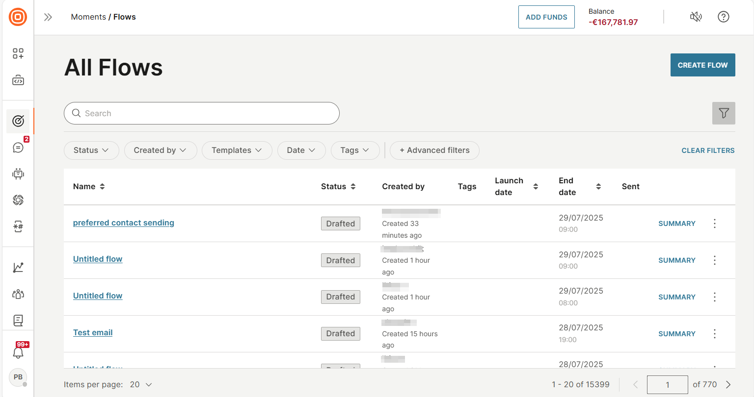 Flows page