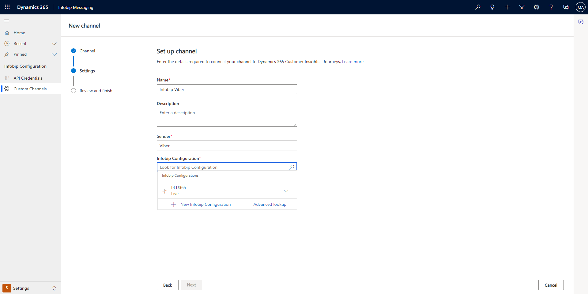 Dynamics 365 - Configure custom channels