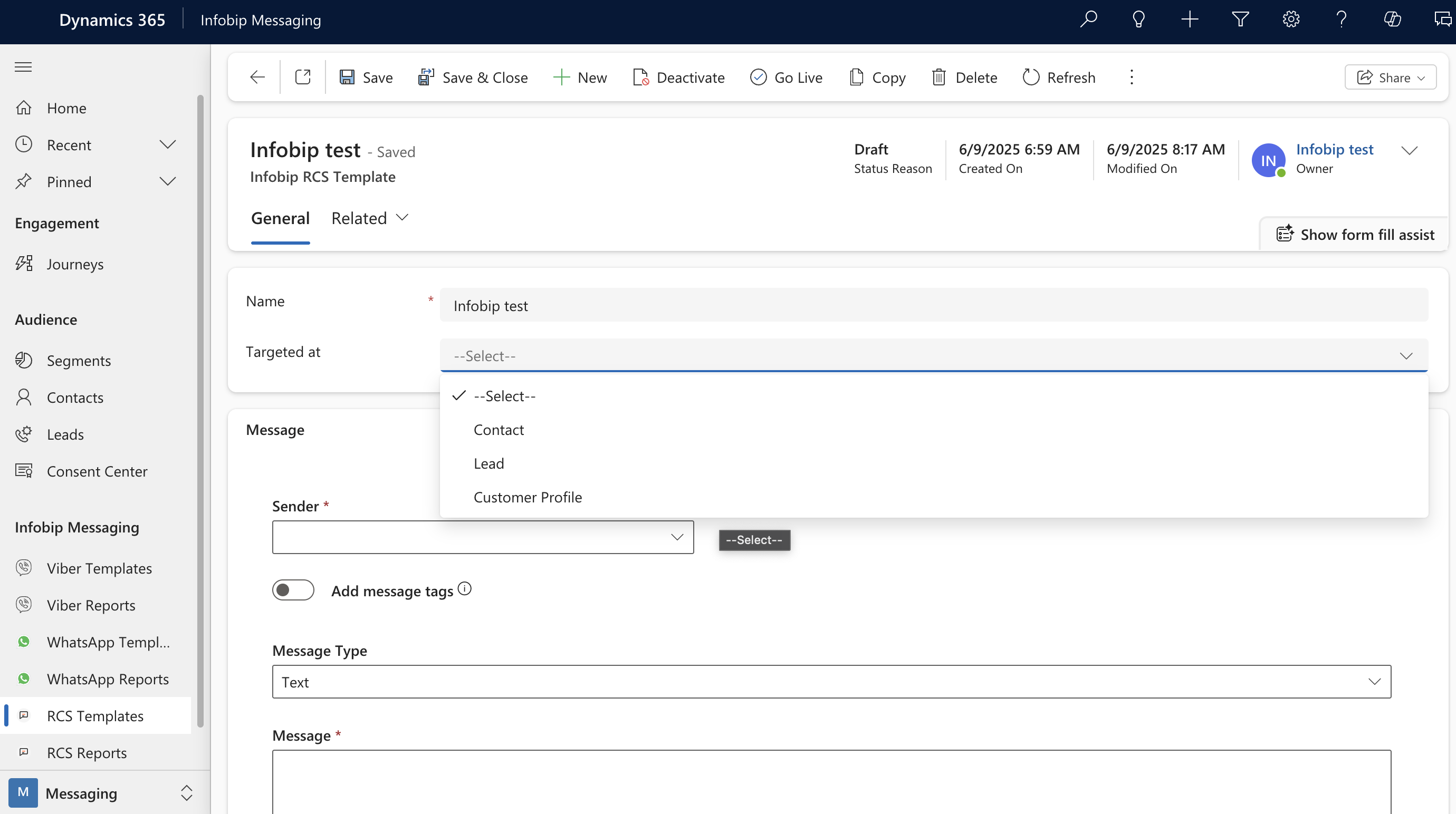 Dynamics 365 - RCS template
