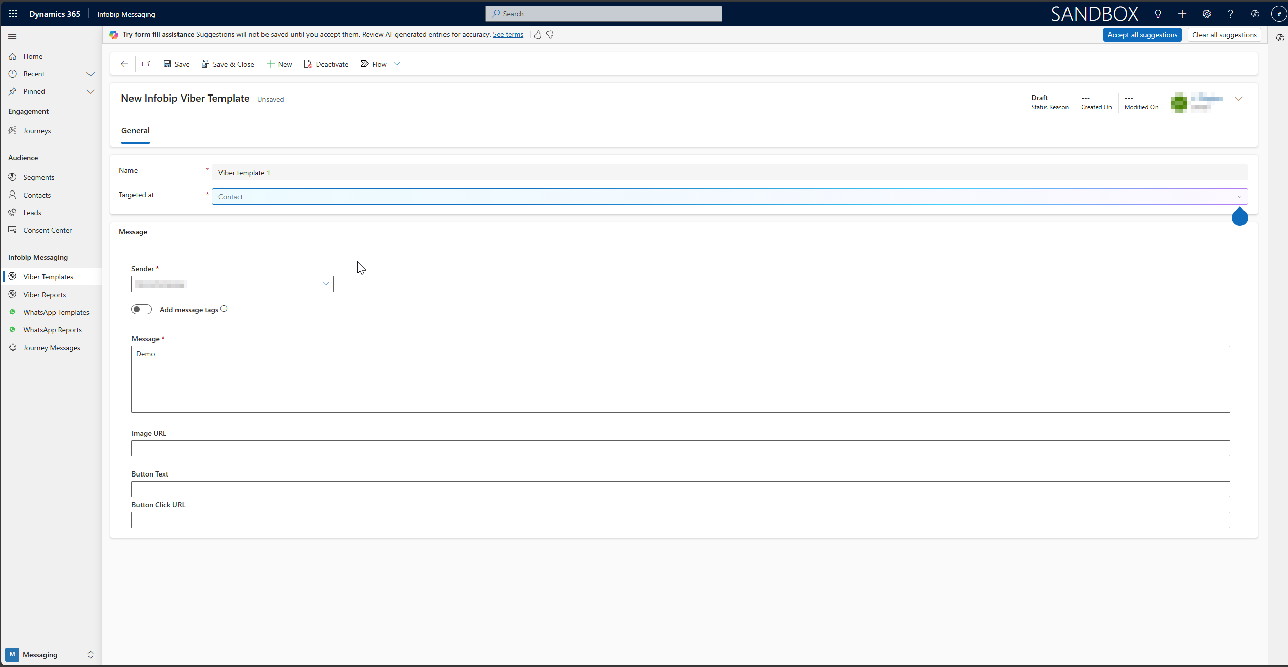 Dynamics 365 - Create Viber template