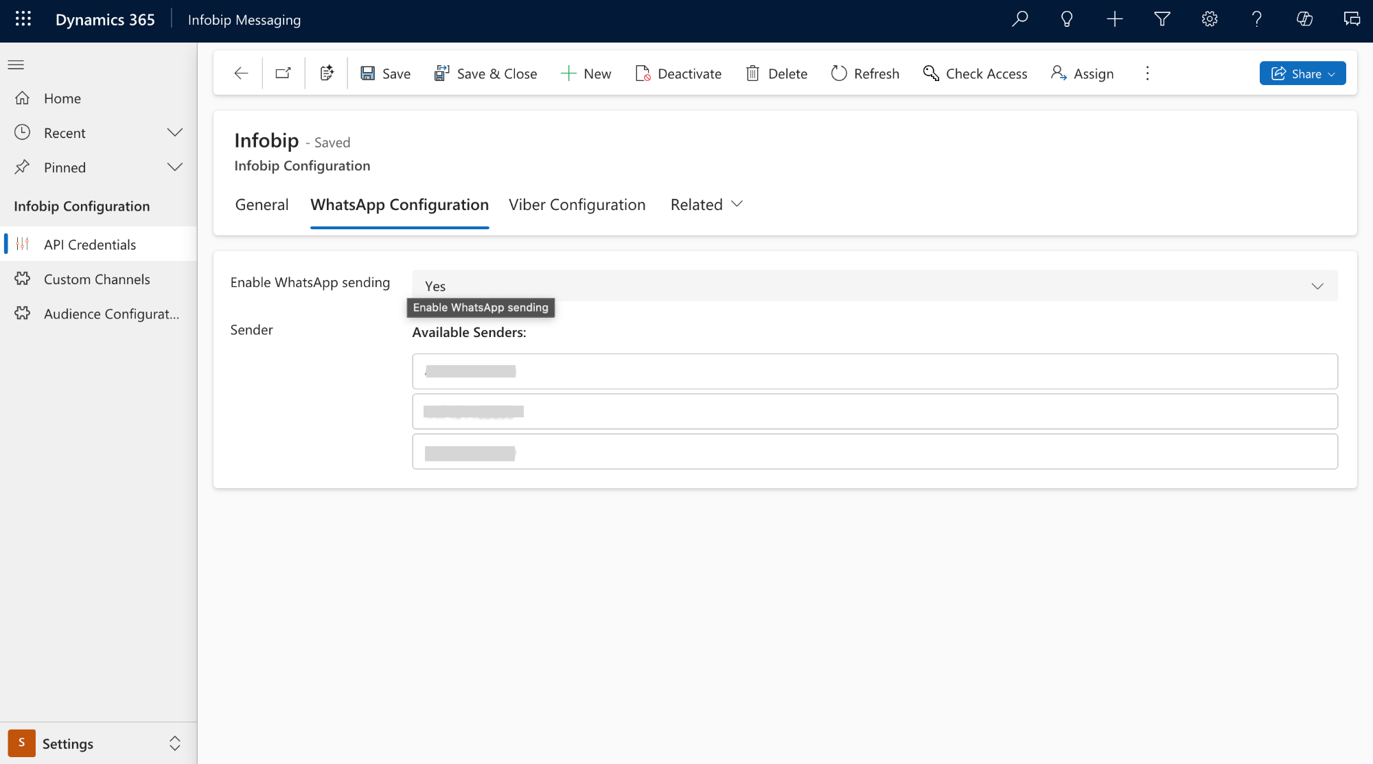 Dynamics 365 - WhatsApp configuration