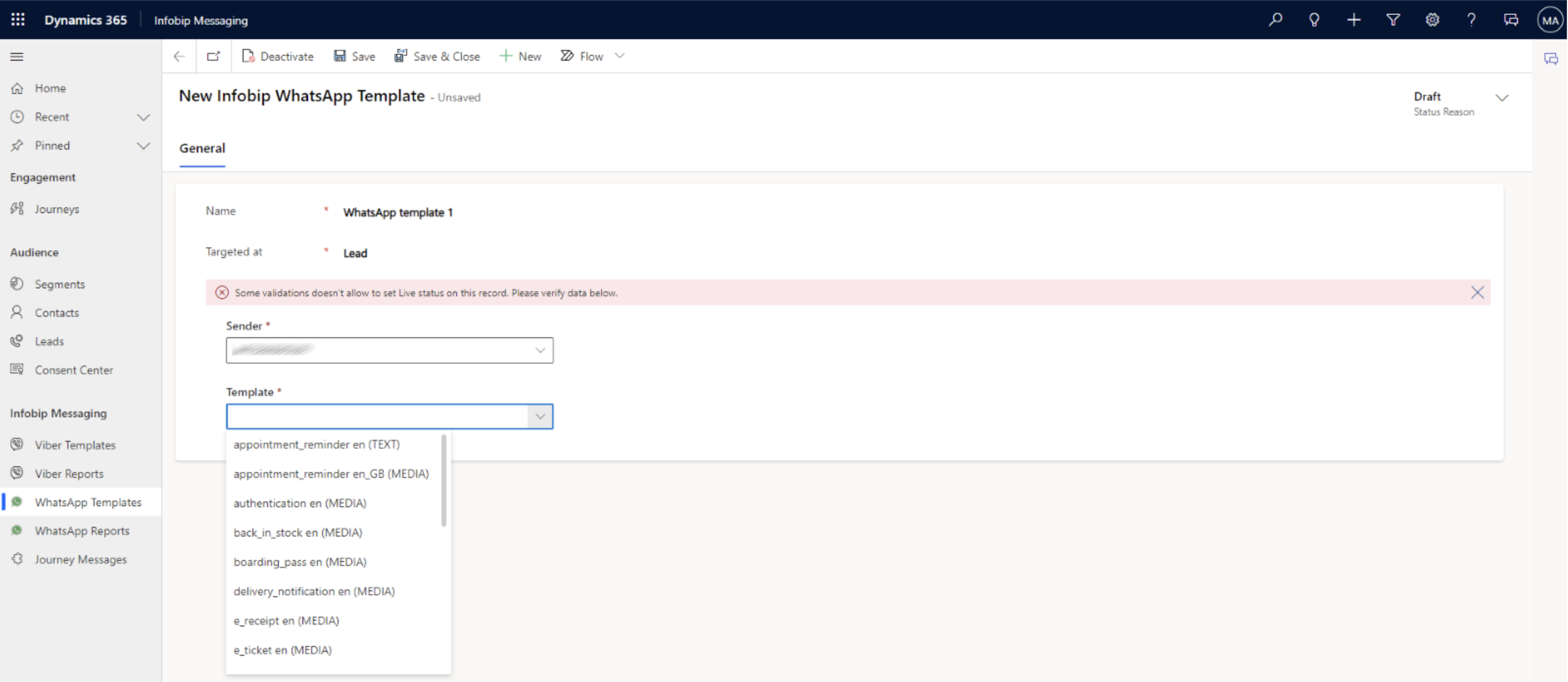 Dynamics 365 - Create WhatsApp template