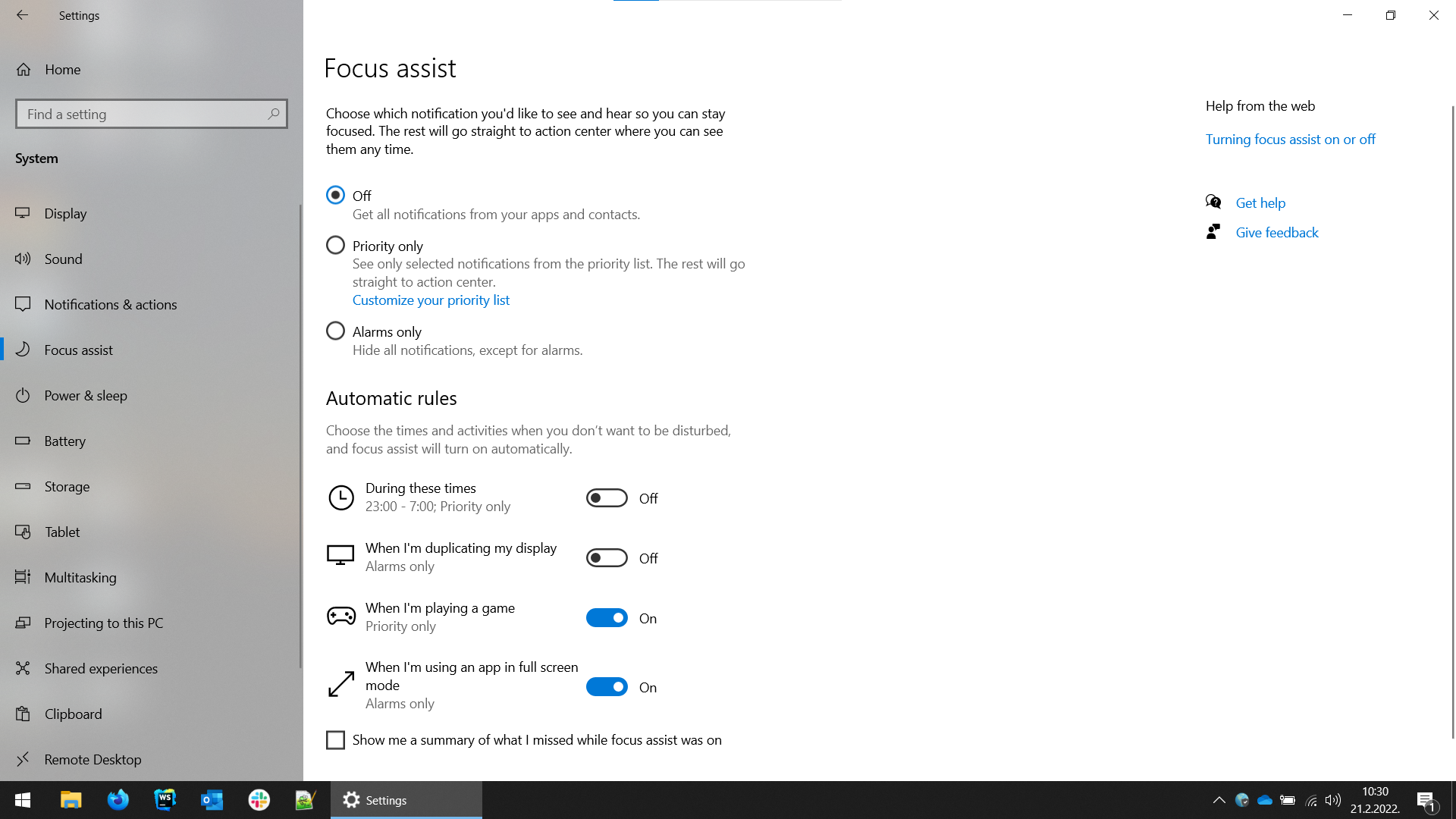 Conversations agent guide - Windows focus assist configuration