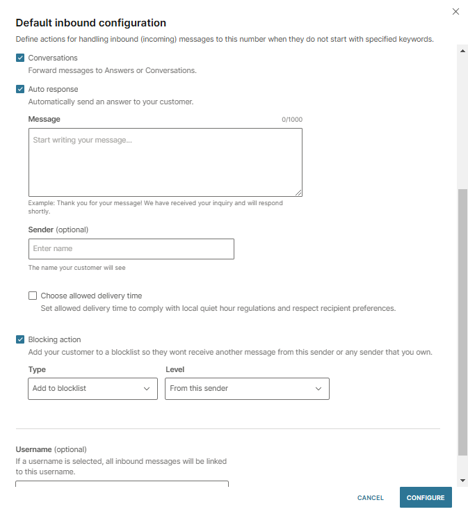 Non-forwarding messaging action