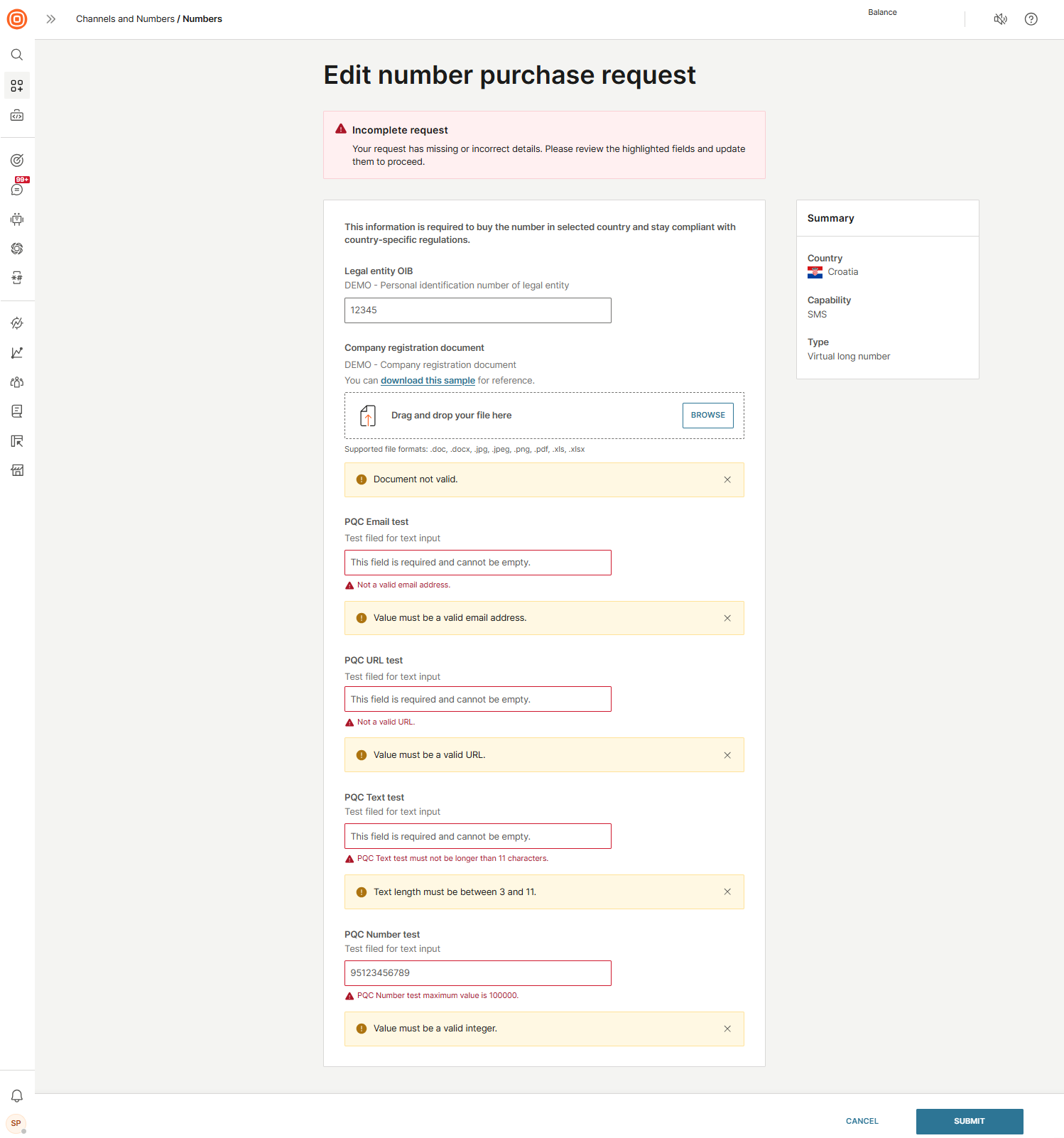 Numbers - Edit request details