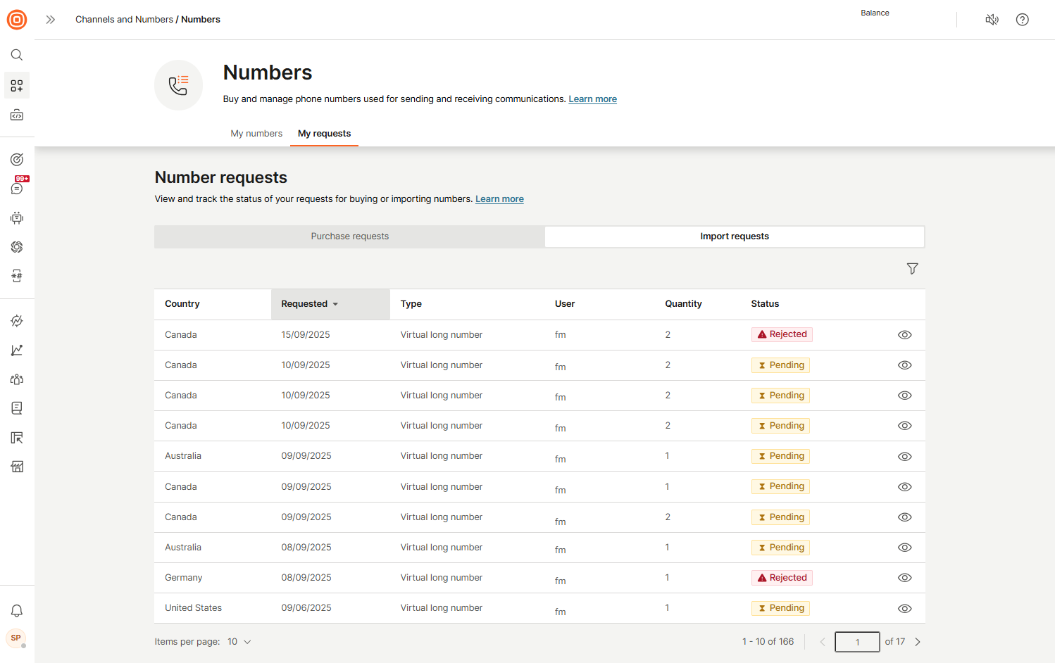 Numbers - Import requests