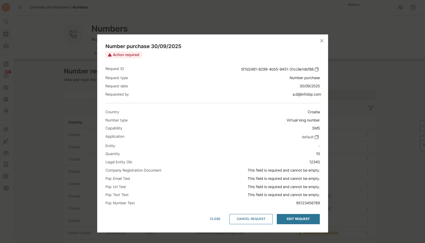 Numbers - Cancel request