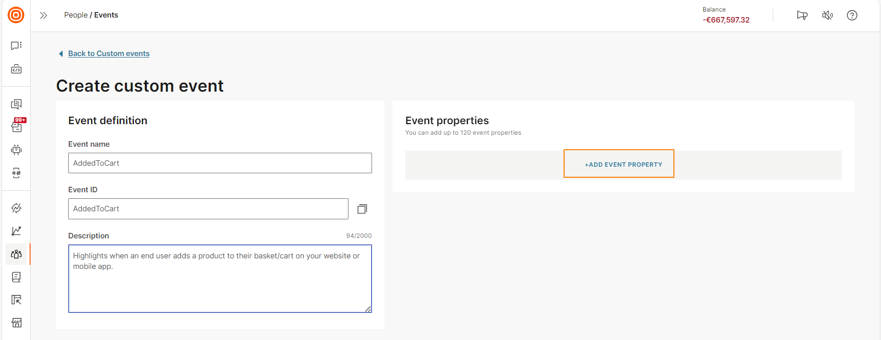 Add properties to an event