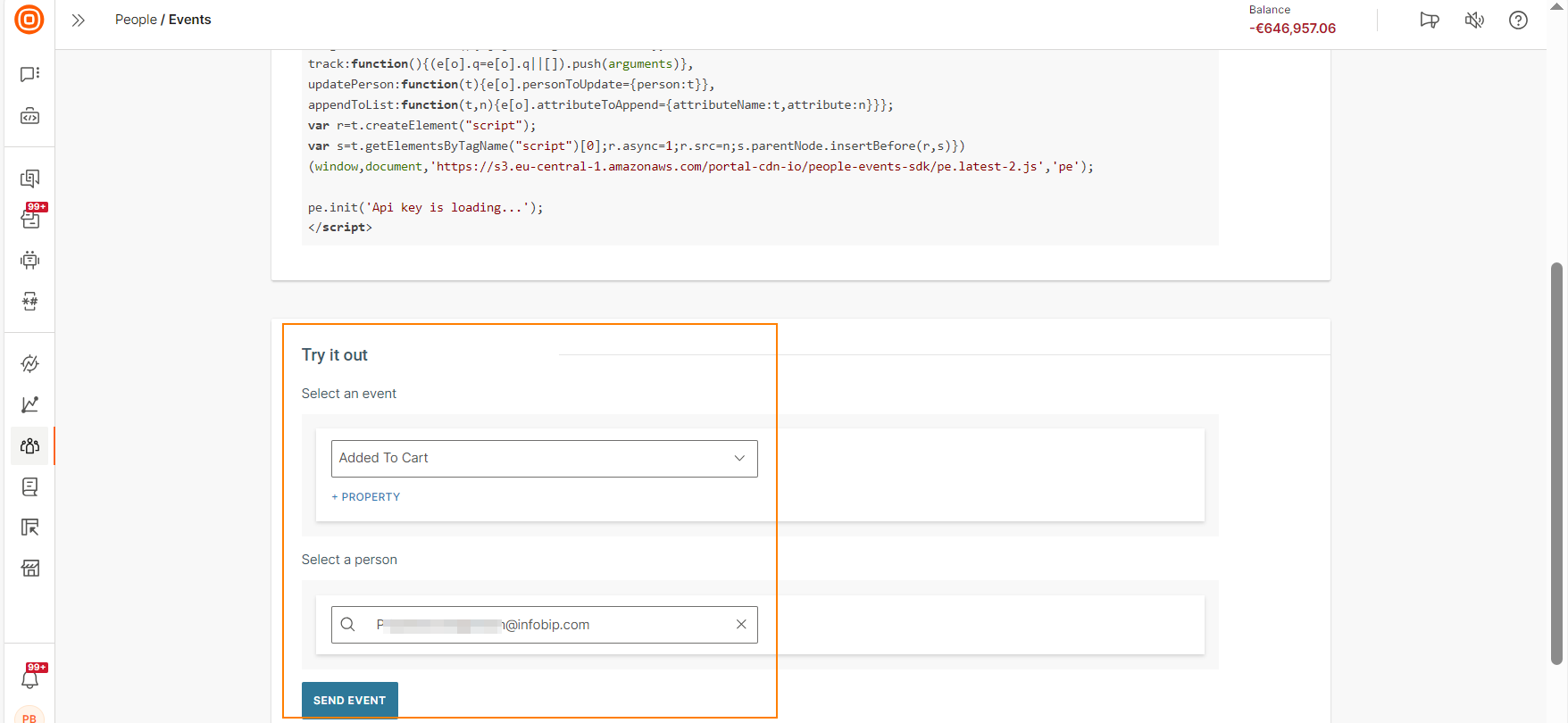 Test send an event by using the Web SDK