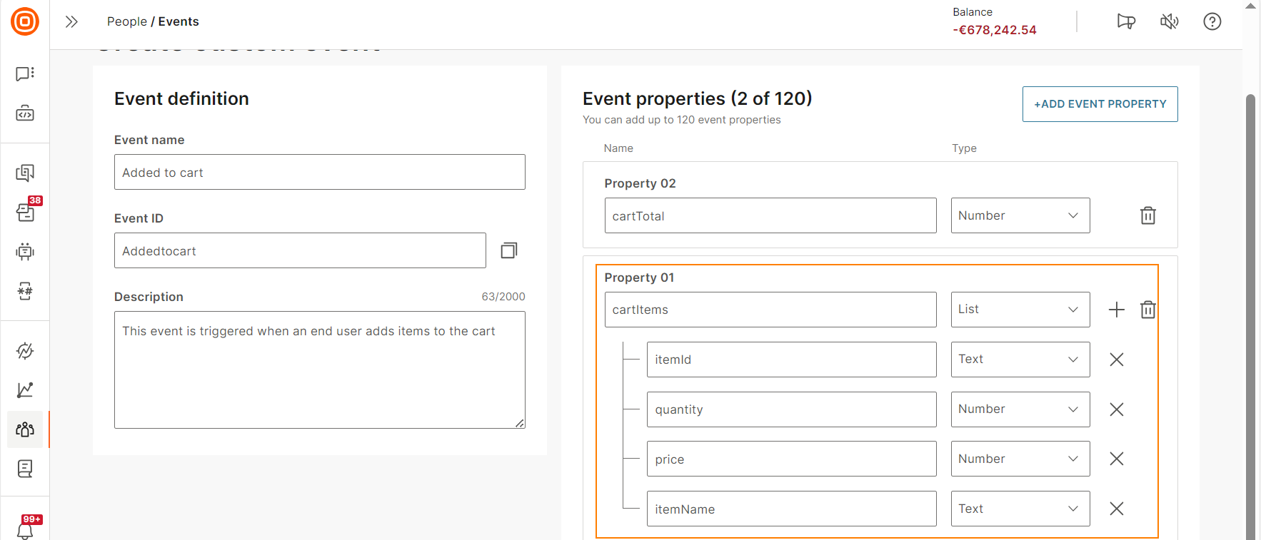 Property with list data type