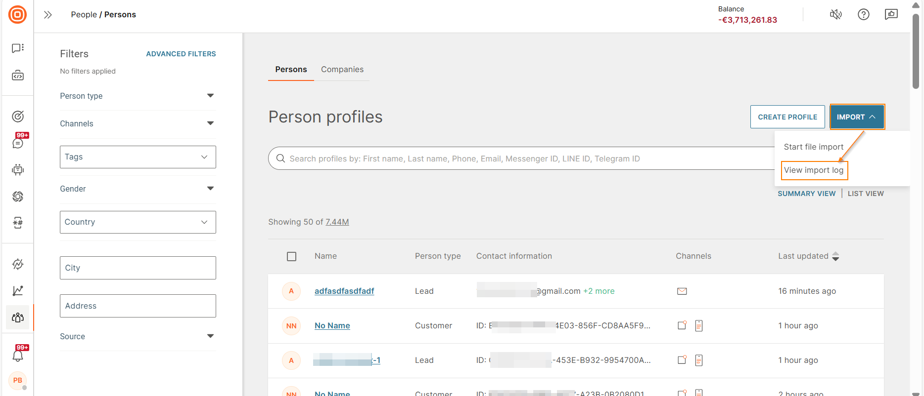 View import log