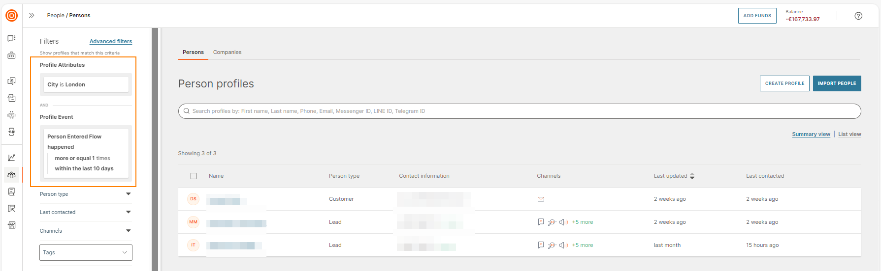 View the segment criteria