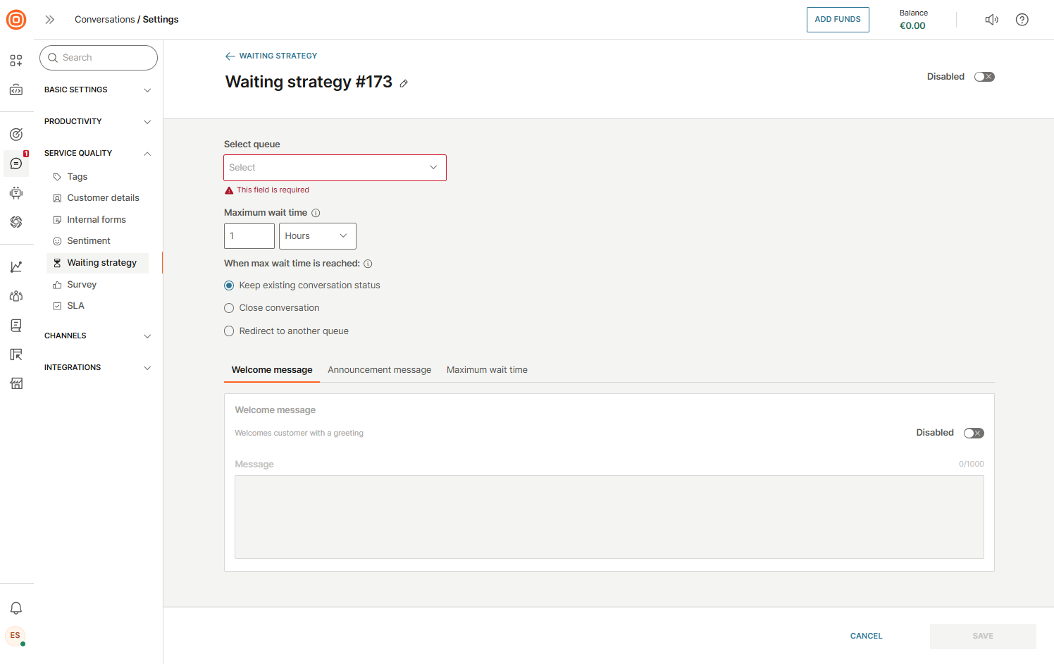 Chats waiting strategy