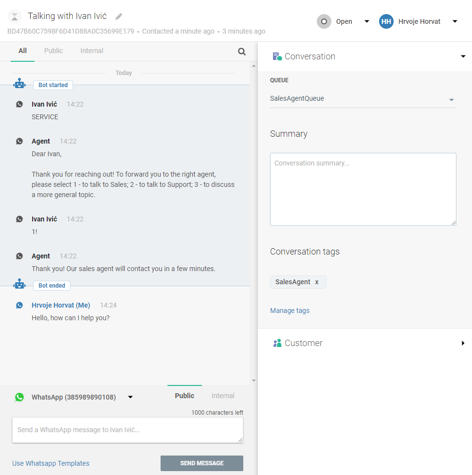 WhatsApp use case - Assign a Customer Inquiry to the Right Agent - default queue