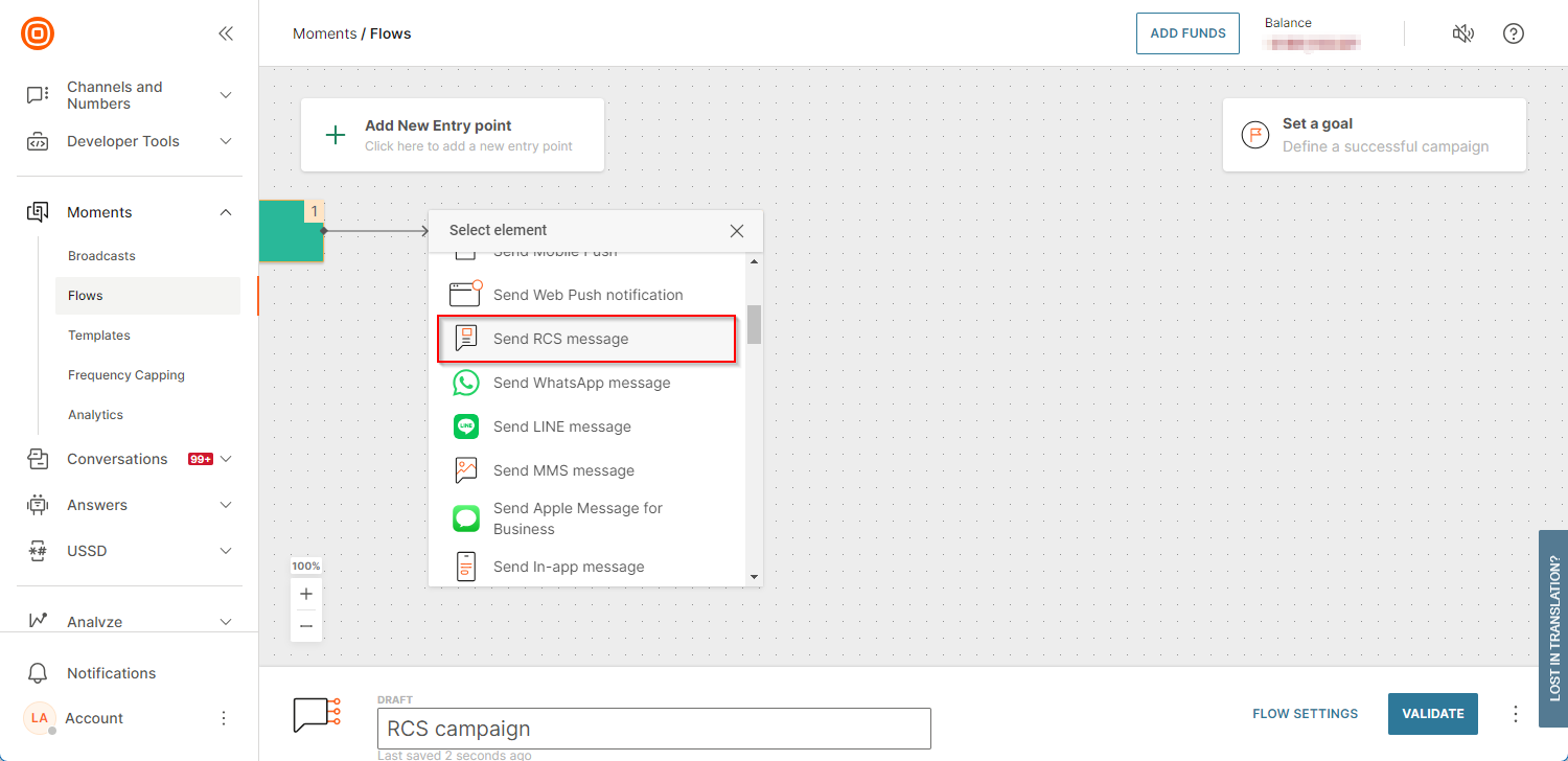 RCS - send rcs template over flow