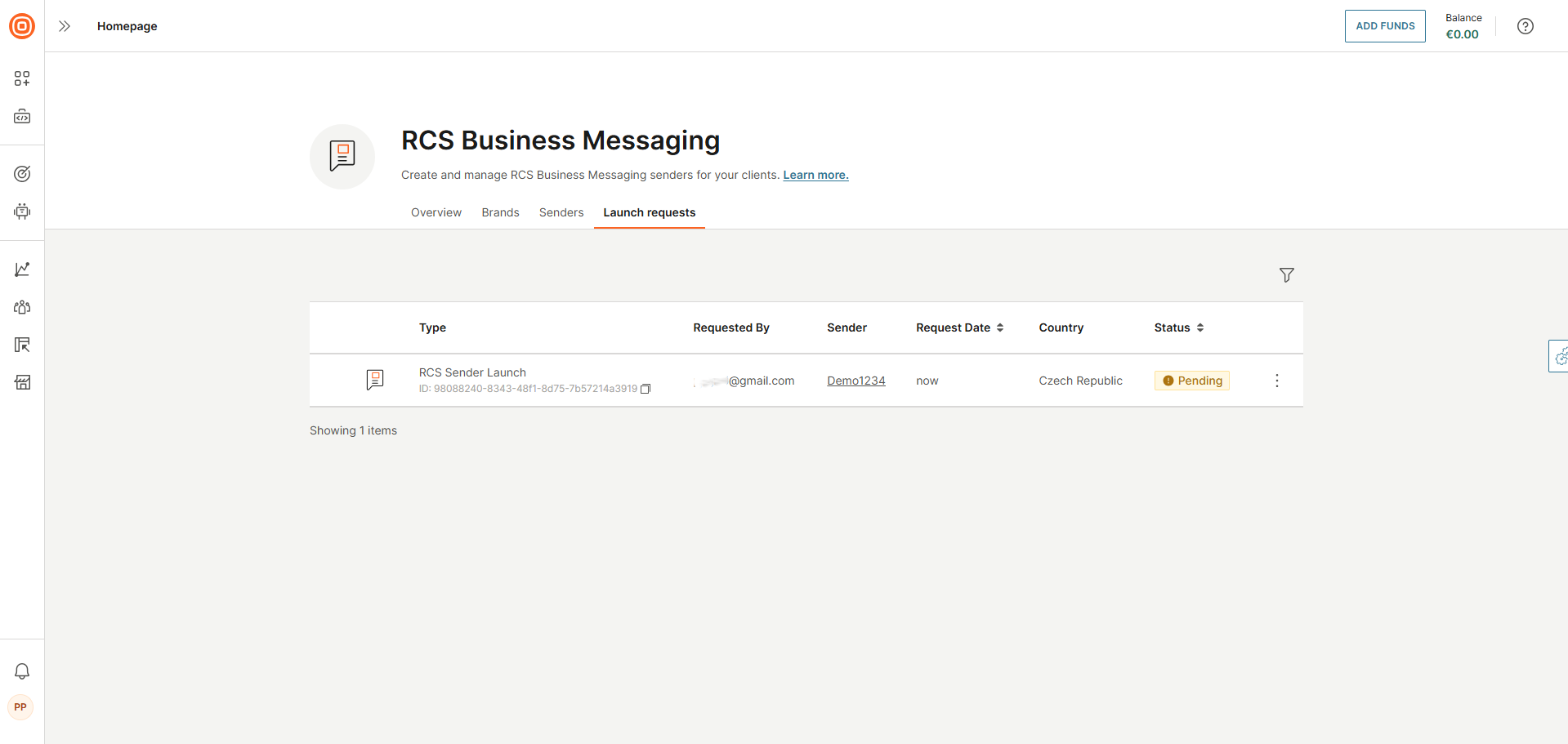 RCS sender launch request