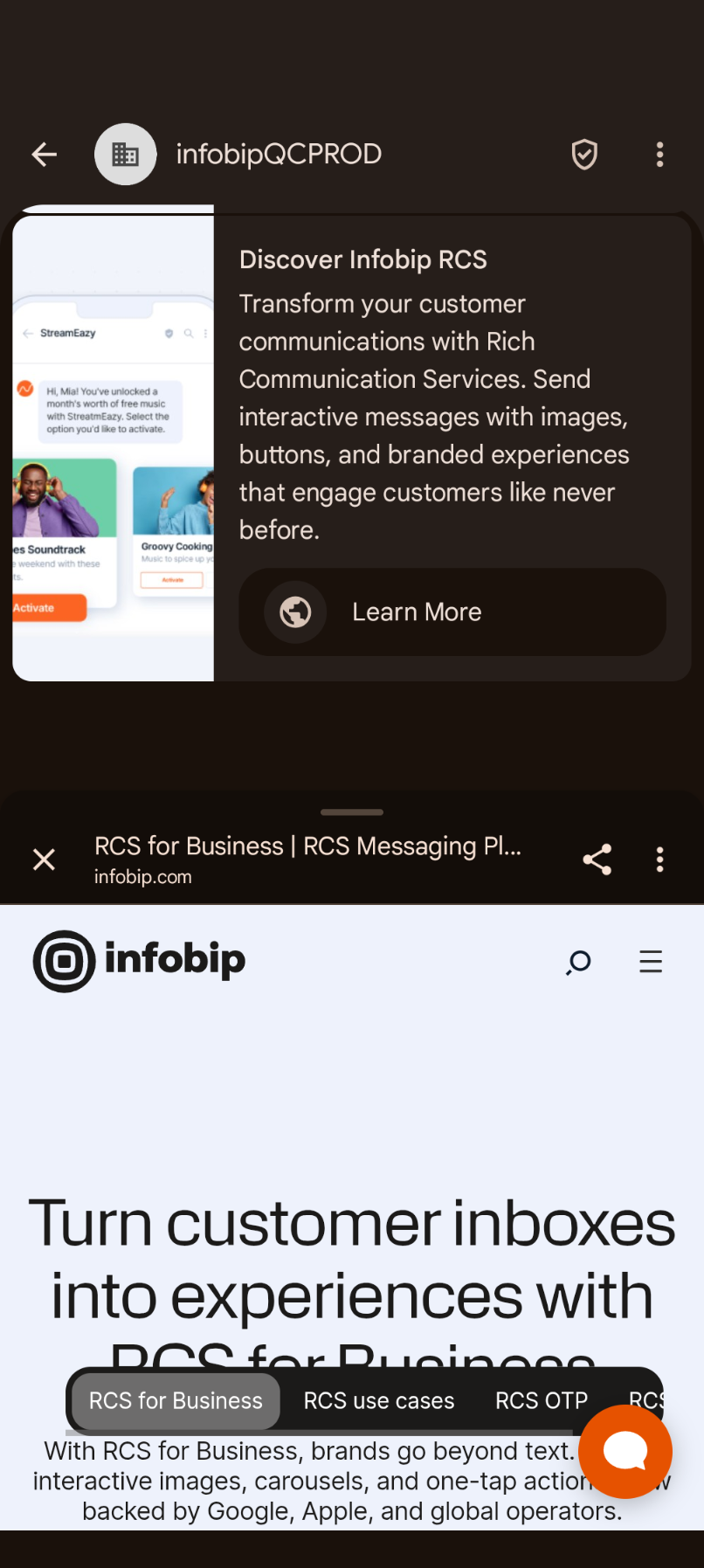 RCS message sent with Infobip RCS MCP server