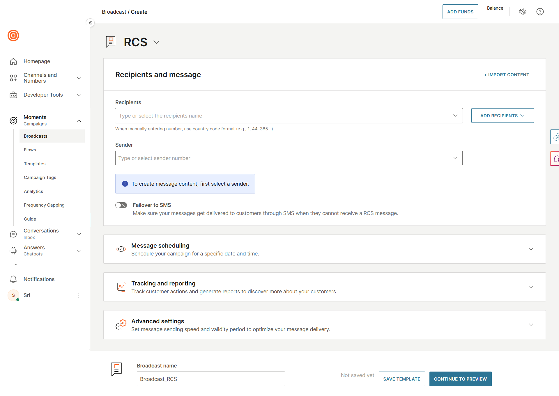 RCS recipients and sender selection