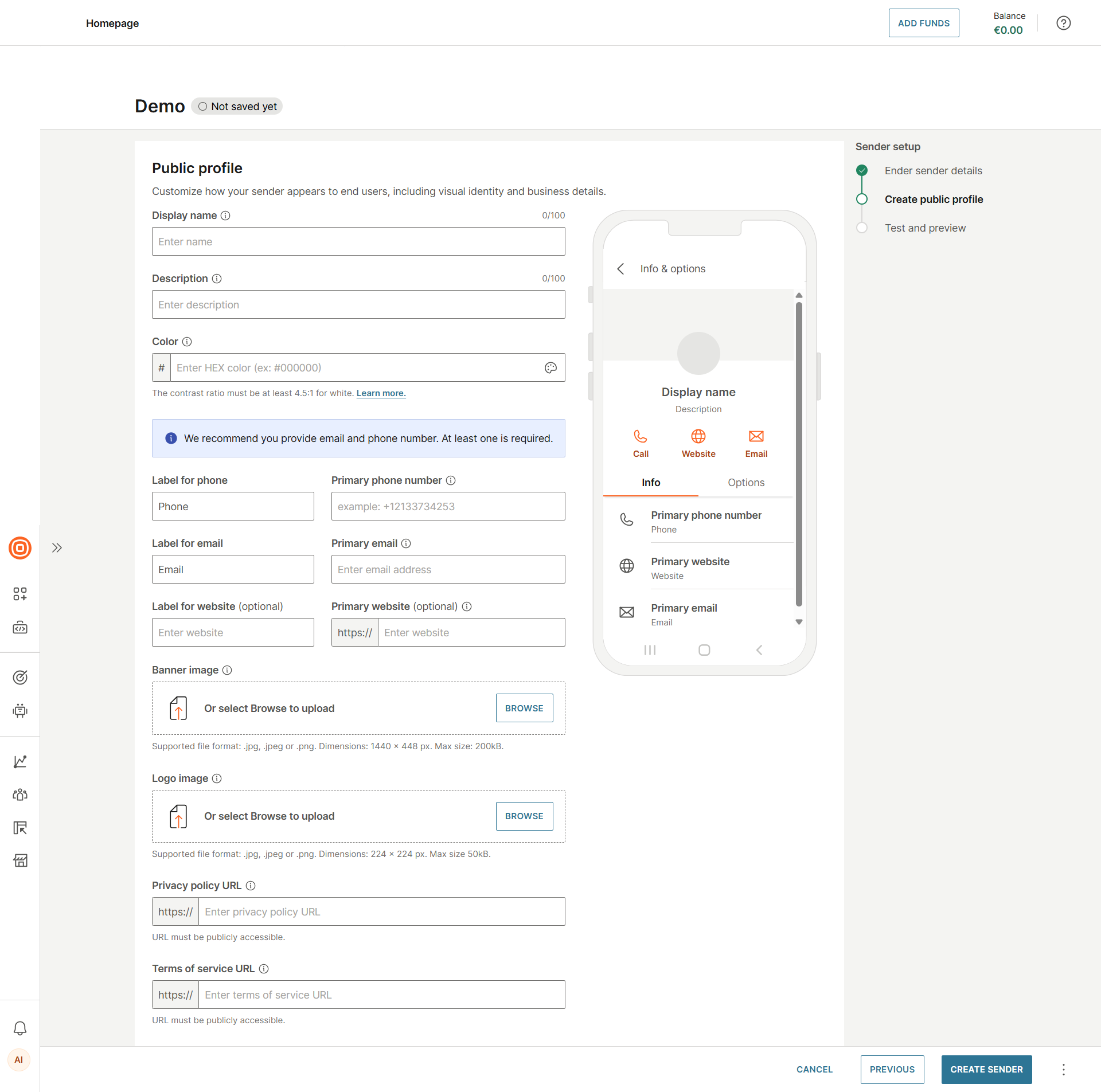 RCS public profile preview