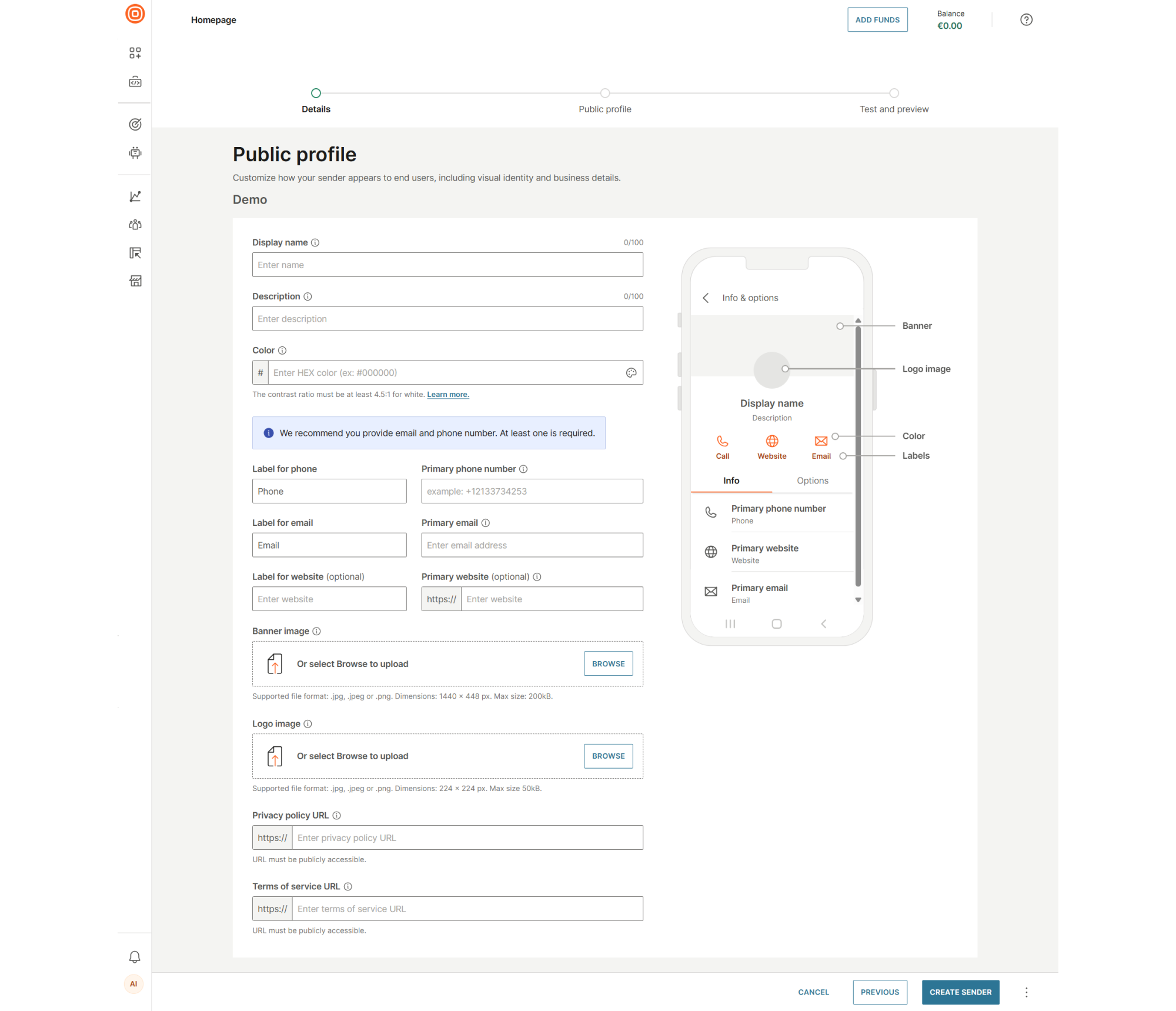 RCS public profile preview
