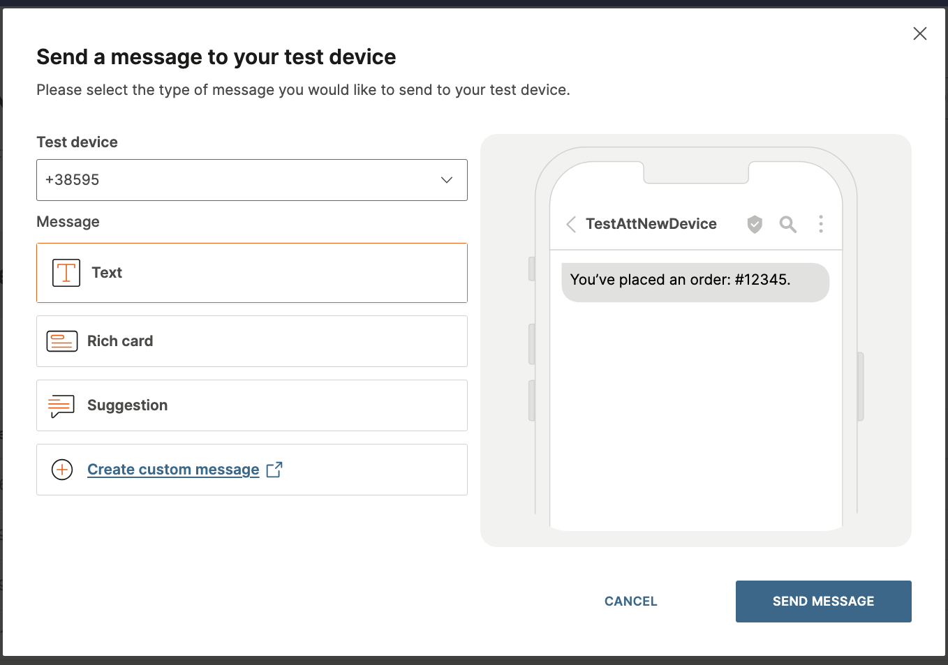 RCS send test message
