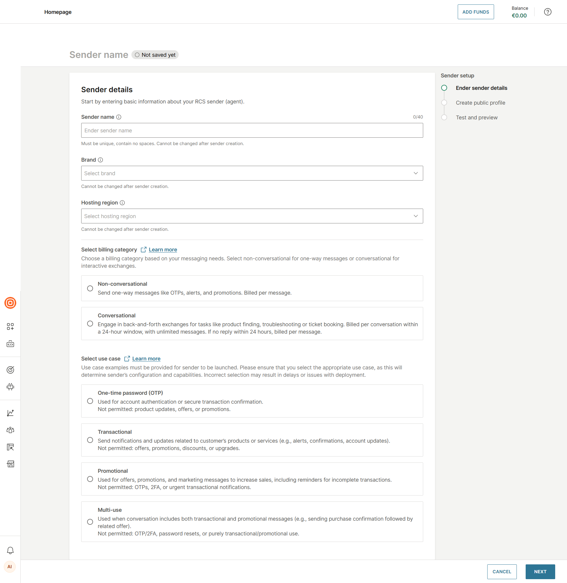 RCS create your sender