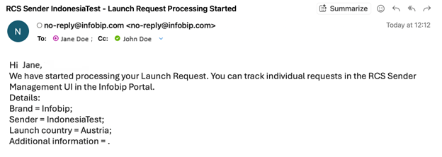 Launch completed email notification