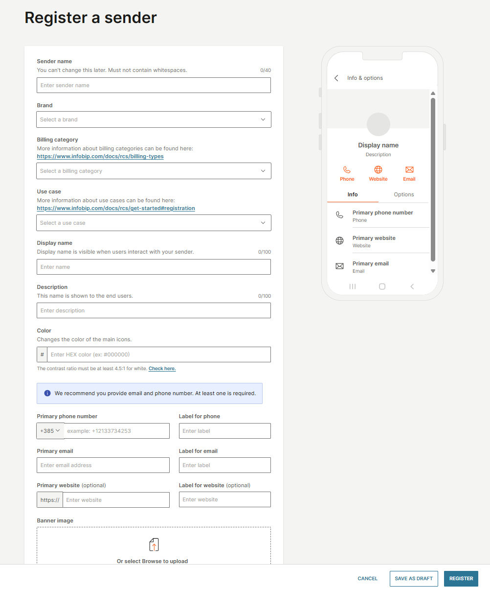 RCS - Register a sender