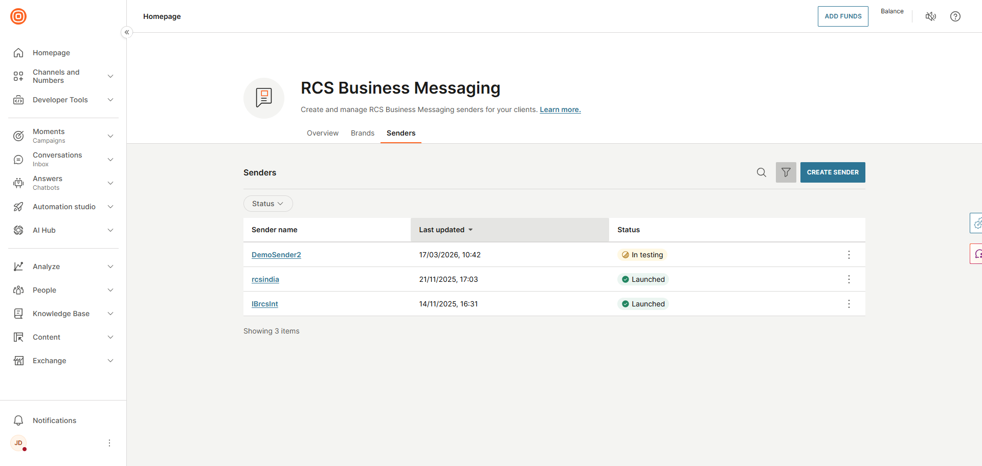 Select launched RCS sender