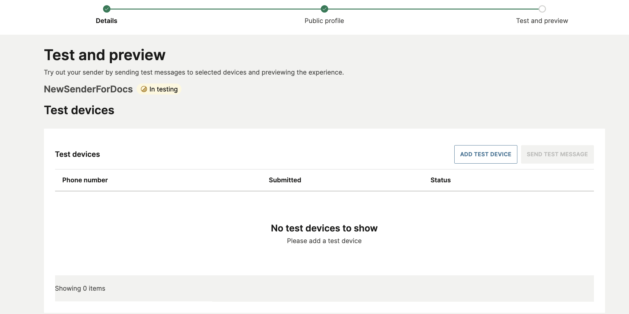RCS test devices and preview